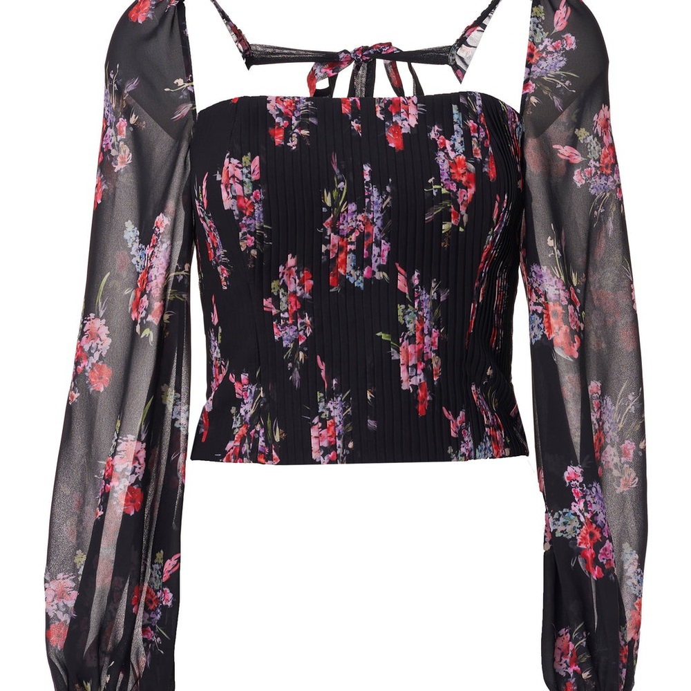 AMUR Black Floral Blouse with Sheer Sleeves Medium - Picture 6 of 7